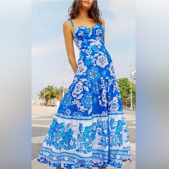 Farm Rio Full Of Flowers Sweetheart Midi Dress - Picture 3 of 8